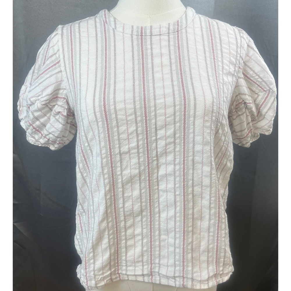 Marilin Cottagecore Striped Puff Sleeve Cotton Blouse TS0651Y Small